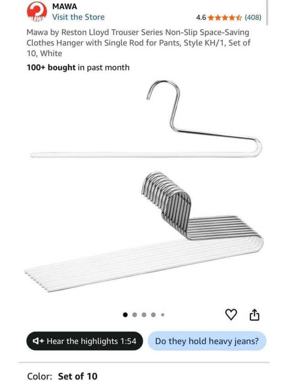 Mawa by Reston Lloyd Trouser Series Non-Slip Hanger Pack of 10 hangers